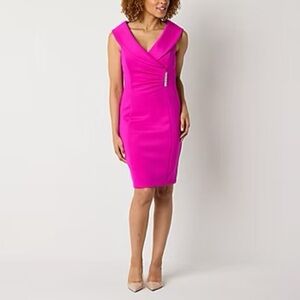 Jessica Howard Fuschia Embellished Sleeveless Sheath Dress